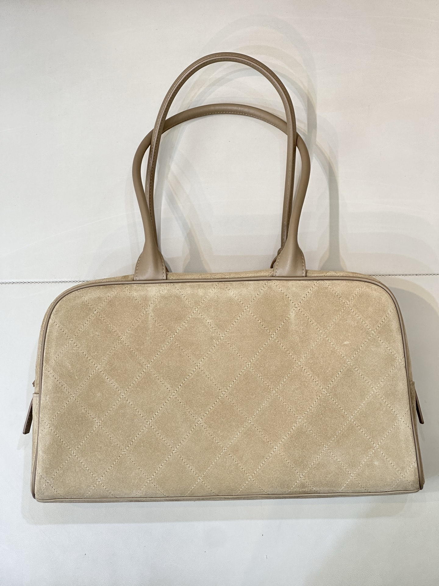 Chanel Large Bowling  Bag With Handel Suede Calfskin & Gold-Tone Metal  AS6211  Dark Beige