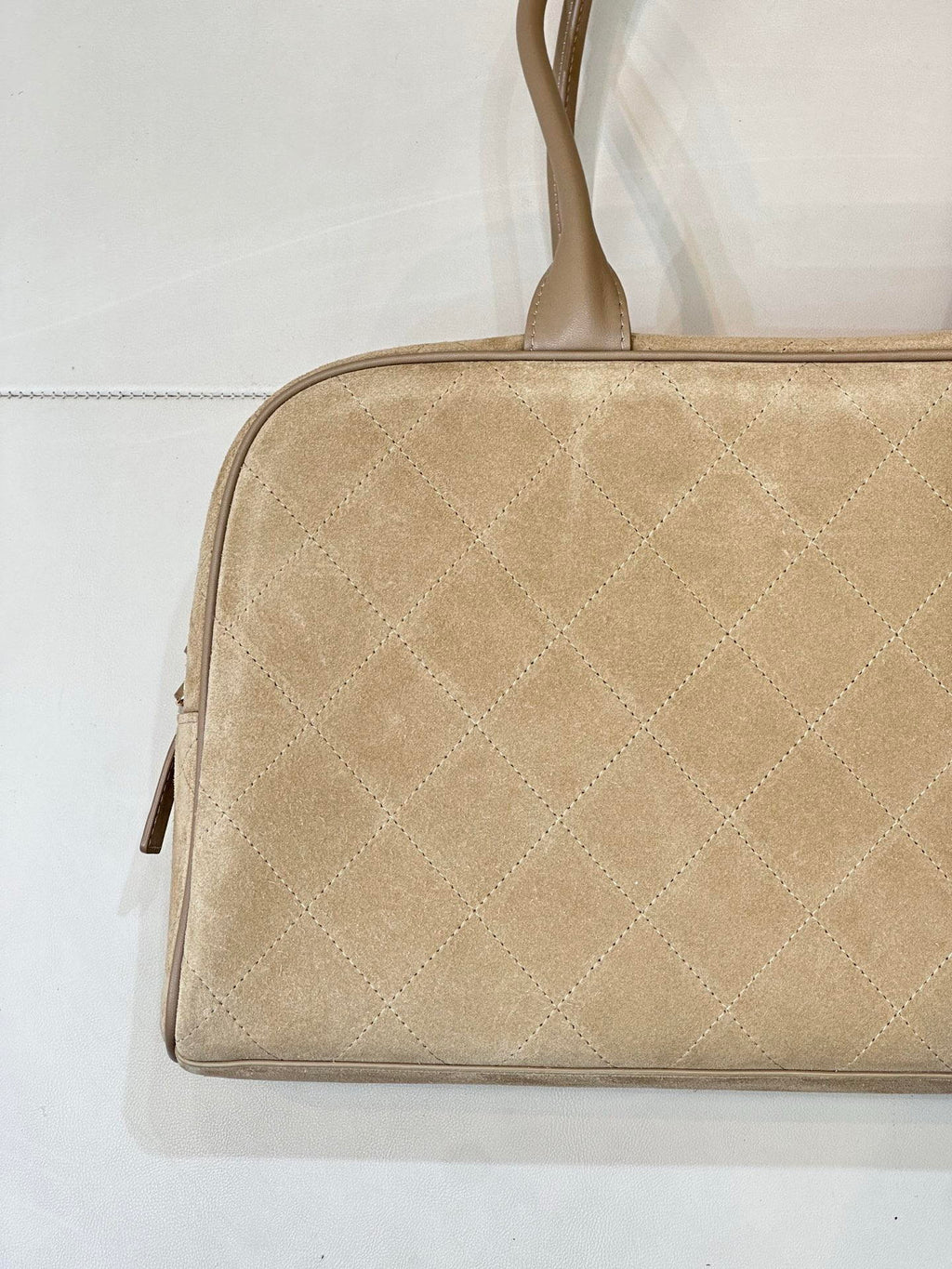 Chanel Large Bowling  Bag With Handel Suede Calfskin & Gold-Tone Metal  AS6211  Dark Beige