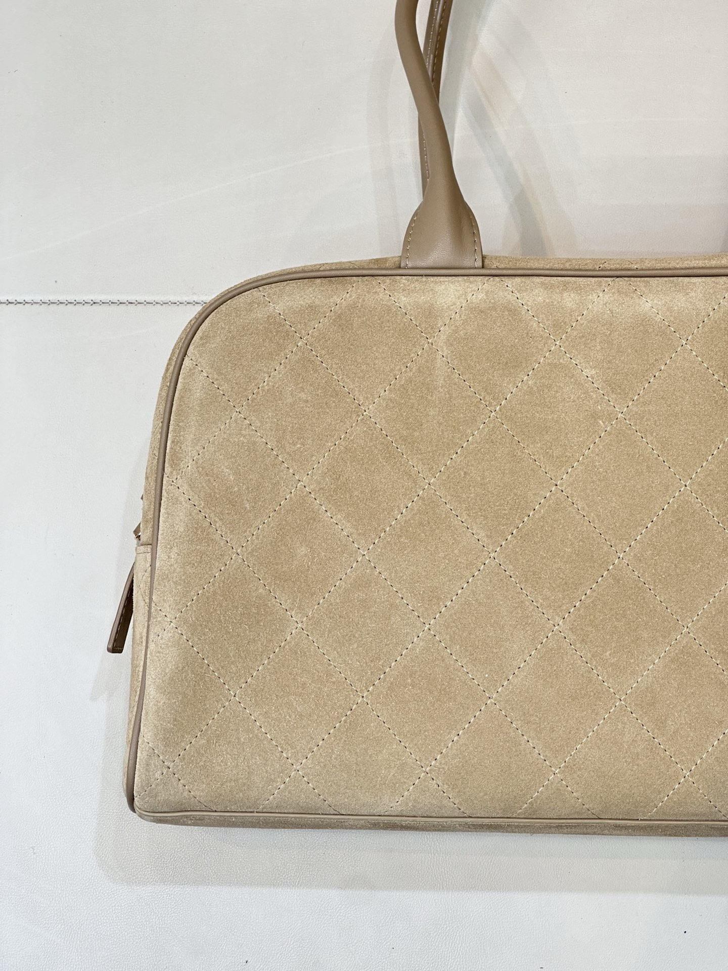 Chanel Large Bowling  Bag With Handel Suede Calfskin & Gold-Tone Metal  AS6211  Dark Beige - Default Title - View 8