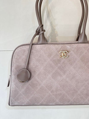 Chanel  Large Bowling  Bag With Handel Suede Calfskin & Gold-Tone Metal  AS6211  Gray - Default Title - View 3