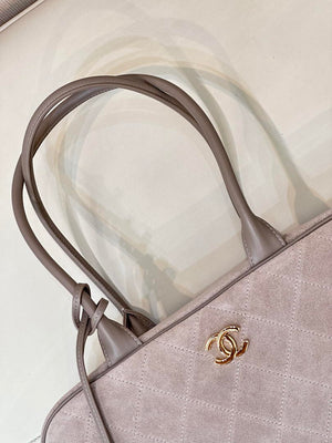 Chanel  Large Bowling  Bag With Handel Suede Calfskin & Gold-Tone Metal  AS6211  Gray - Default Title - View 4