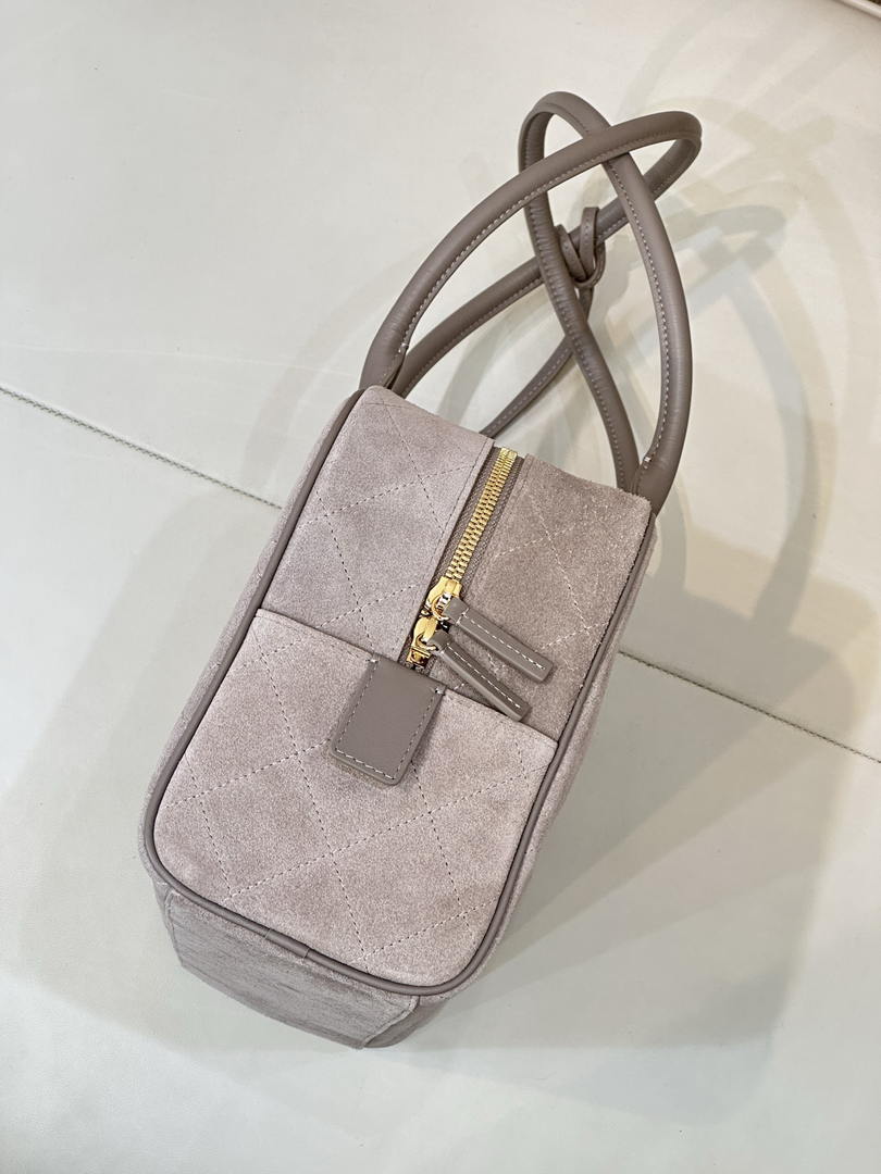 Chanel  Large Bowling  Bag With Handel Suede Calfskin & Gold-Tone Metal  AS6211  Gray