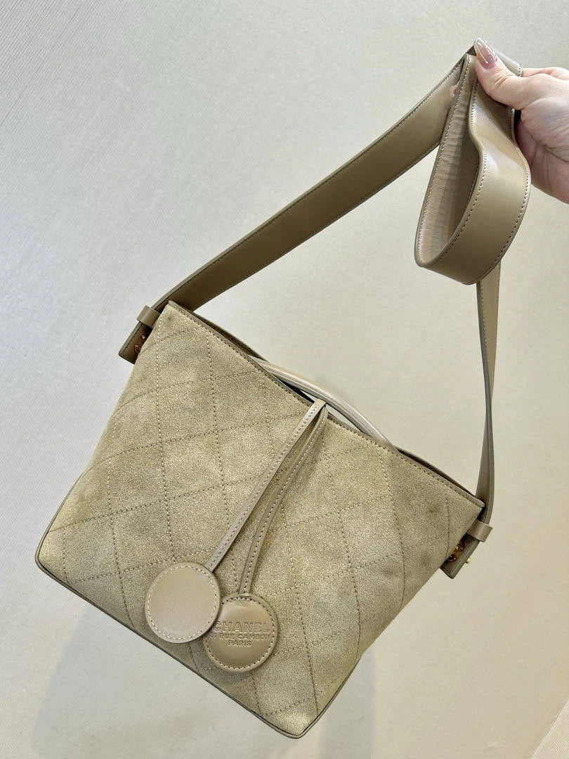 Chanel Bucket Bag Suede & Gold-Tone Metal AP6268 Beige - Default Title - View 1