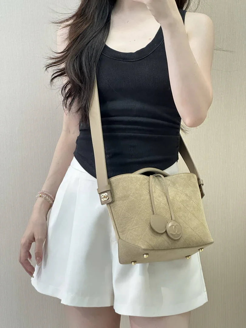 Chanel Bucket Bag Suede & Gold-Tone Metal AP6268 Beige - Default Title - View 10
