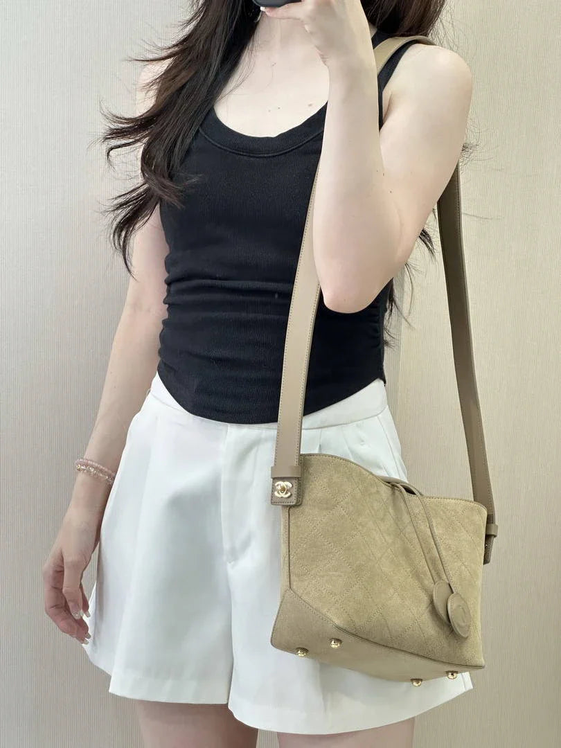 Chanel Bucket Bag Suede & Gold-Tone Metal AP6268 Beige - Default Title - View 11