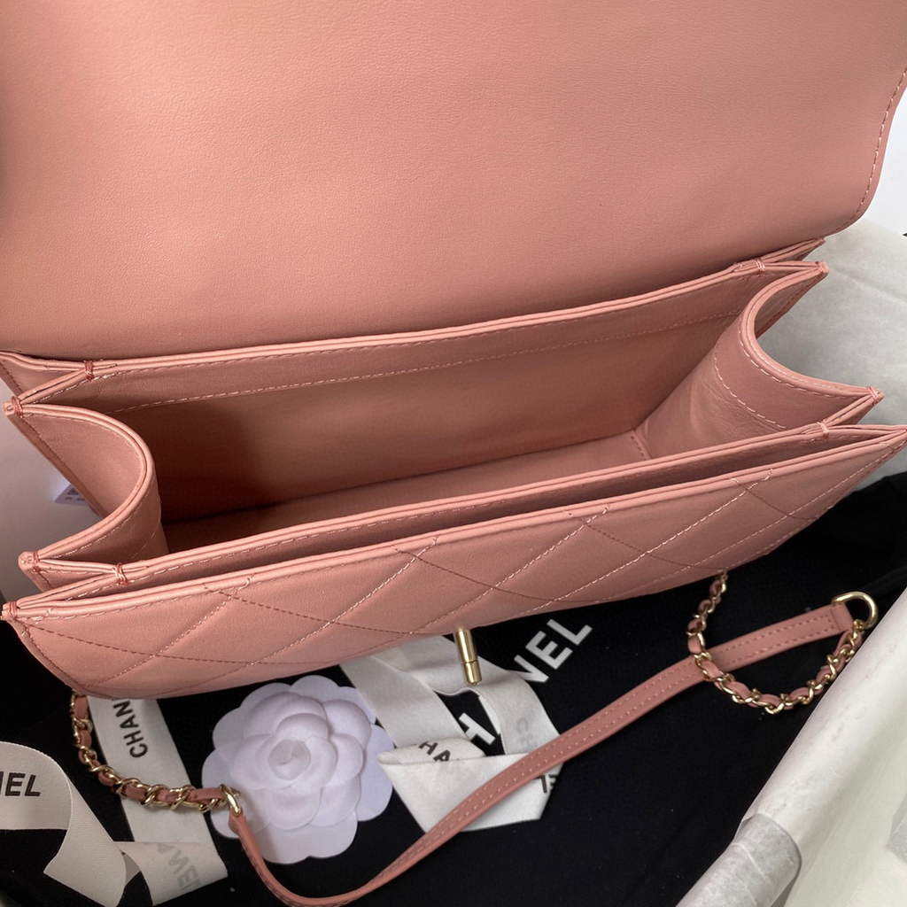 Chanel CC AS2681 Flap Bag With top Handle Calfskin Pink