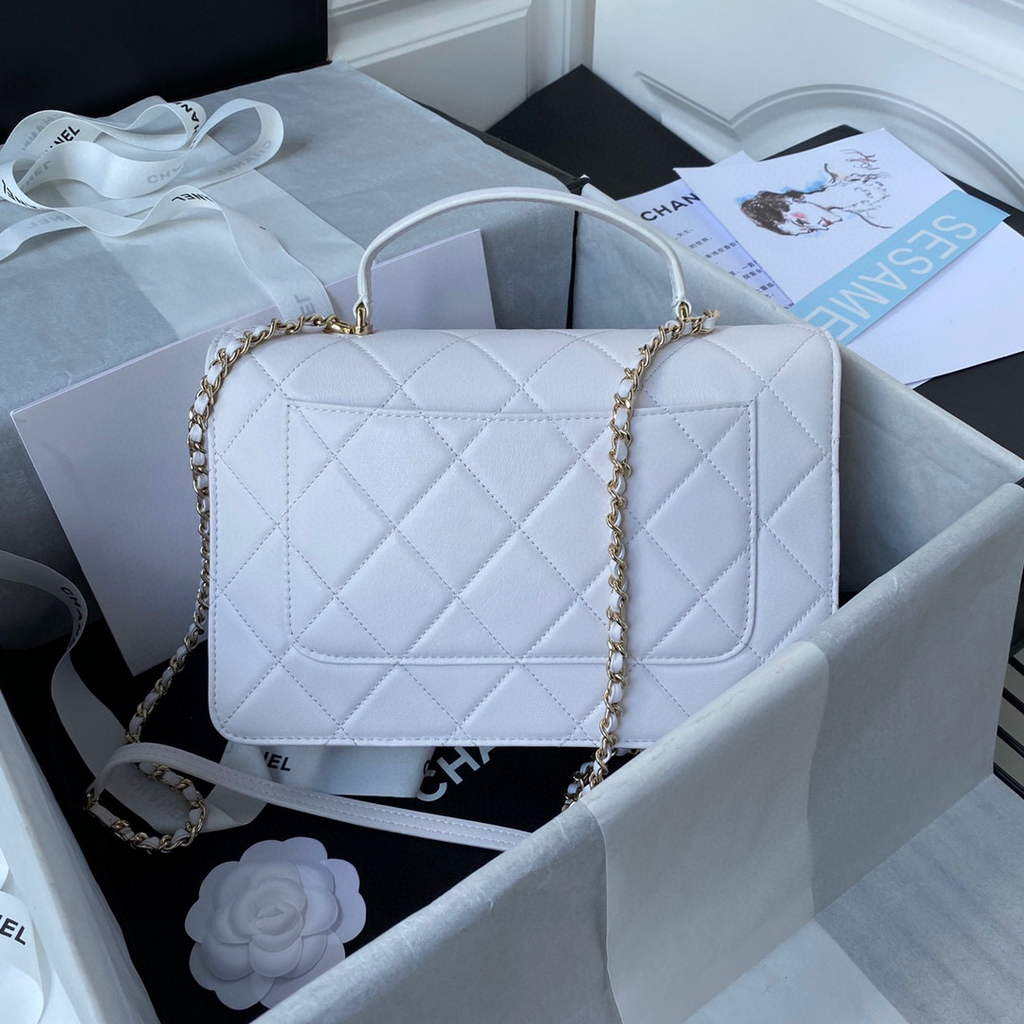 Chanel CC AS2681 Flap Bag With top Handle Calfskin White