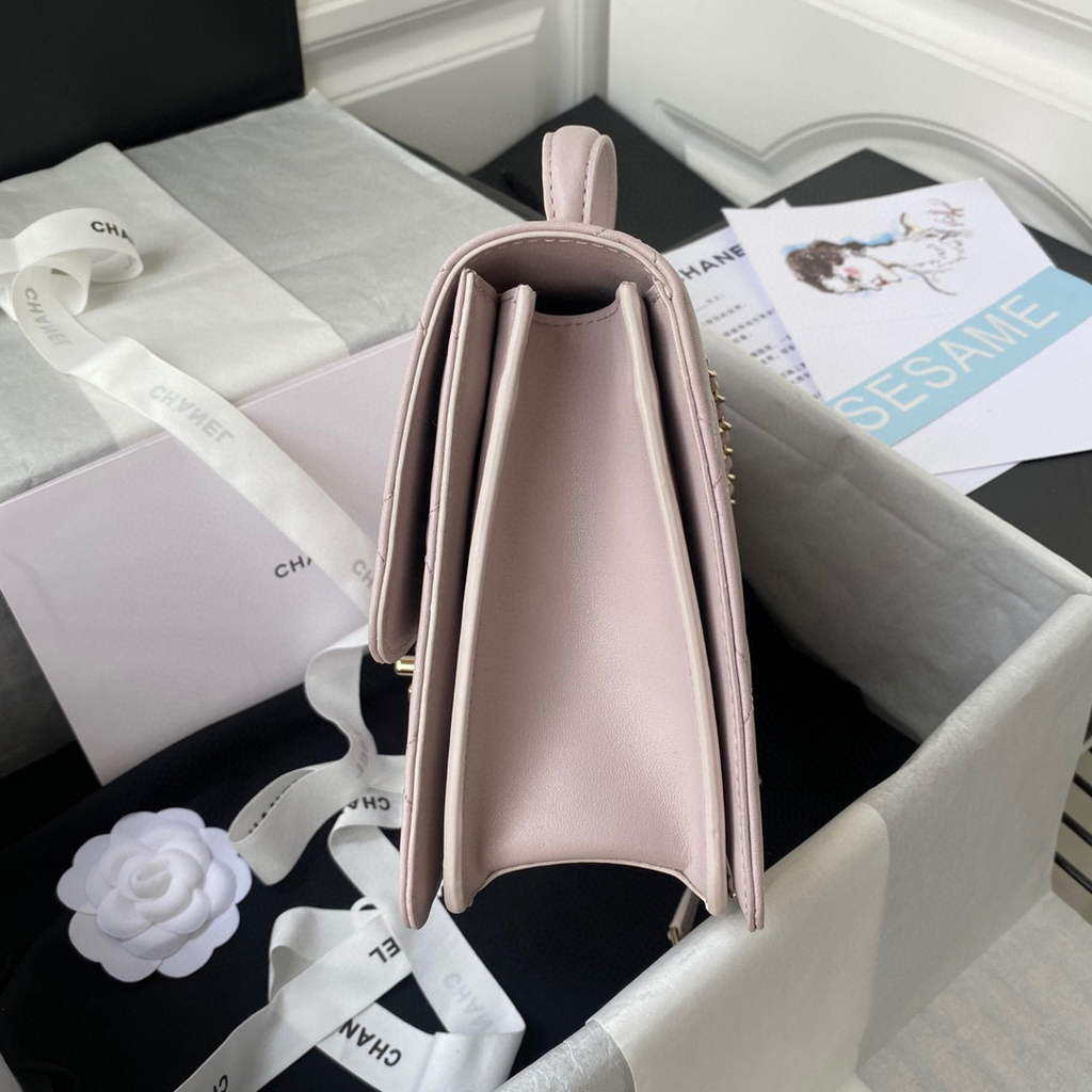 Chanel CC AS2681 Flap Bag With top Handle Calfskin Light Pink