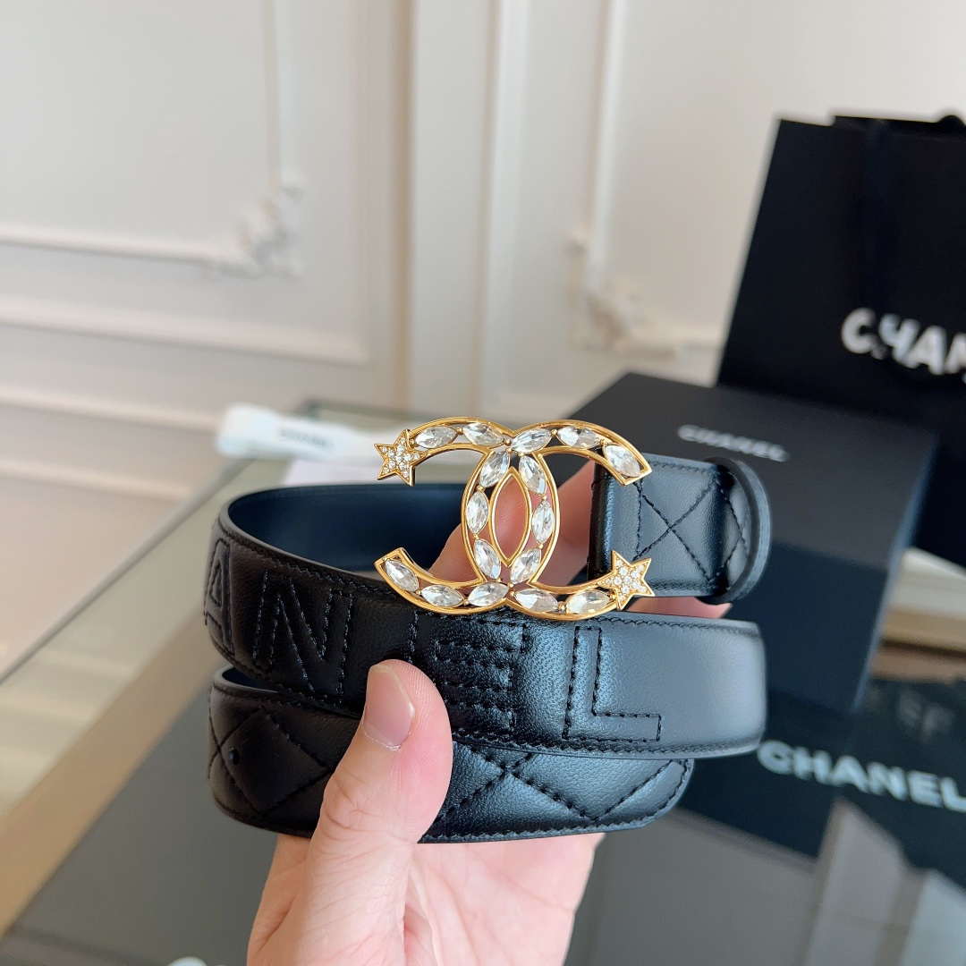 Chanel CC Sheepskin leather 3.0cm belt AA0940