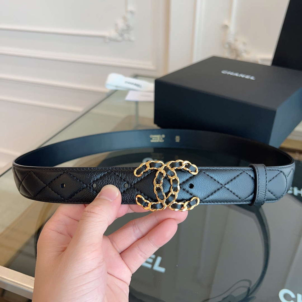 Chanel CC Sheepskin leather 3.0cm belt AA0941