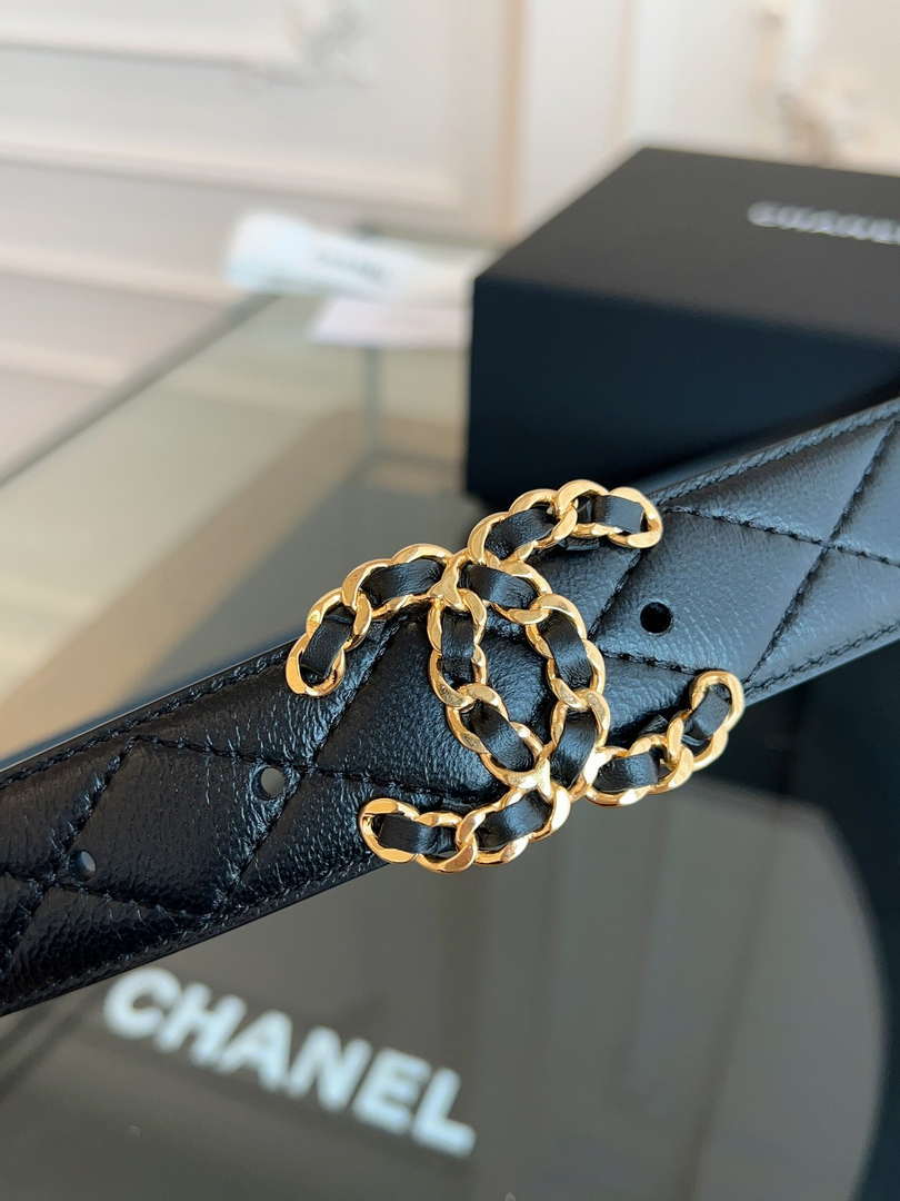 Chanel CC Sheepskin leather 3.0cm belt AA0941