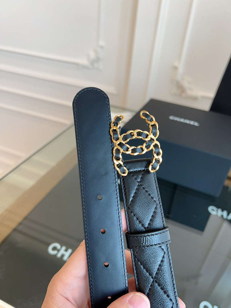 Chanel CC Sheepskin leather 3.0cm belt AA0941