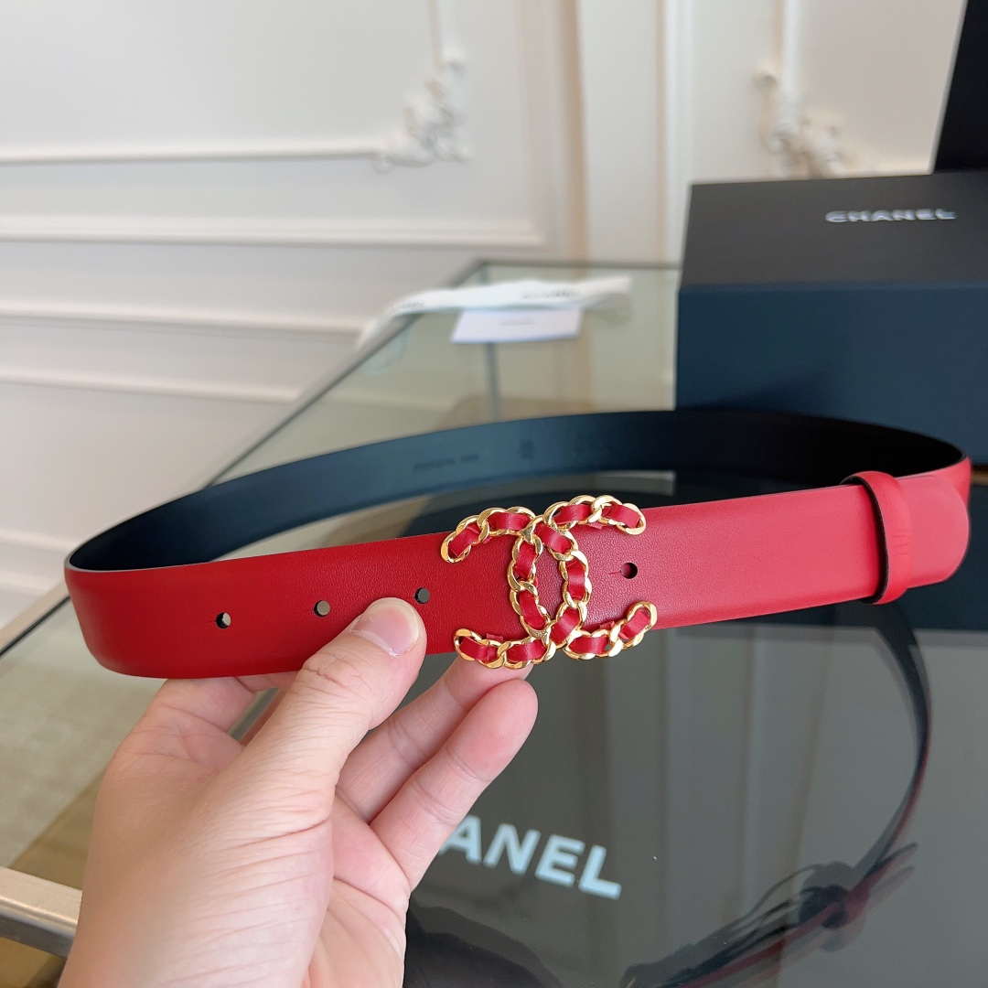 Chanel CC Sheepskin leather 3.0cm belt AA0946
