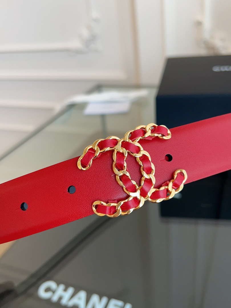Chanel CC Sheepskin leather 3.0cm belt AA0946