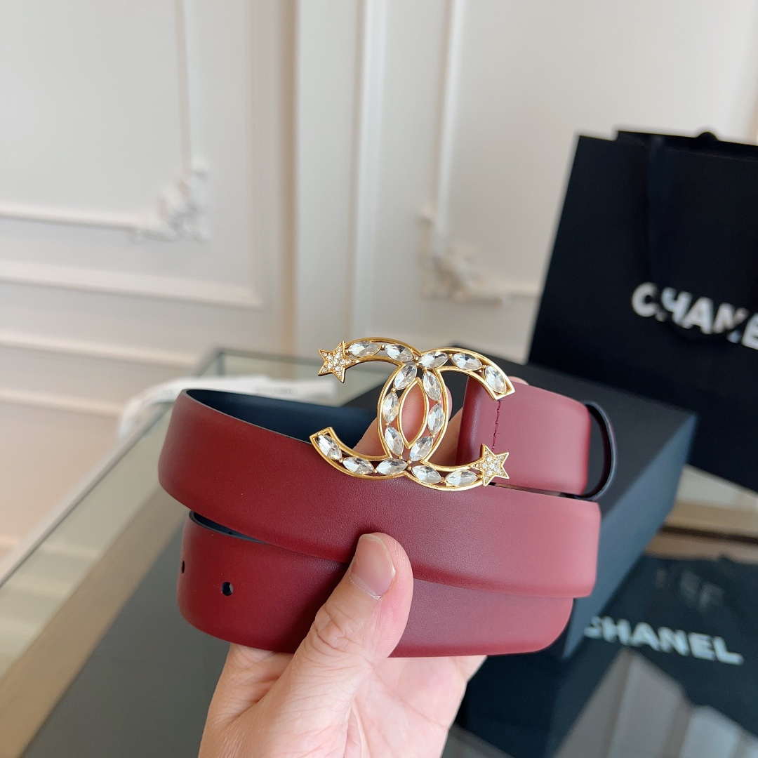 Chanel CC Sheepskin leather 3.0cm belt AA0949