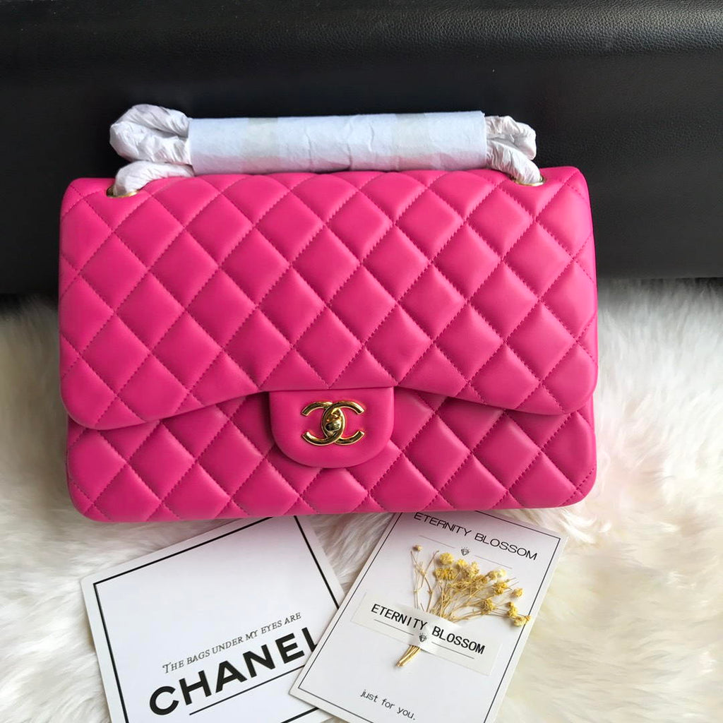 Chanel CF A01113 Classic Flap Bag in Lambskin Dark Pink