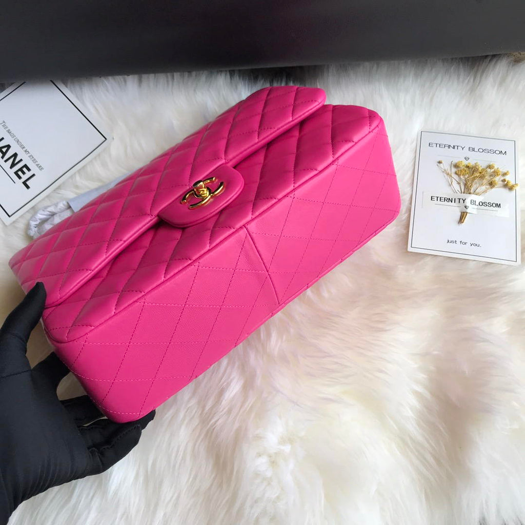Chanel CF A01113 Classic Flap Bag in Lambskin Dark Pink