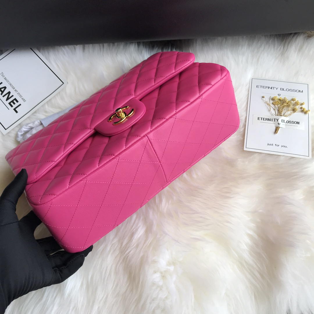 Chanel CF A01113 Classic Flap Bag in Lambskin Dark Pink