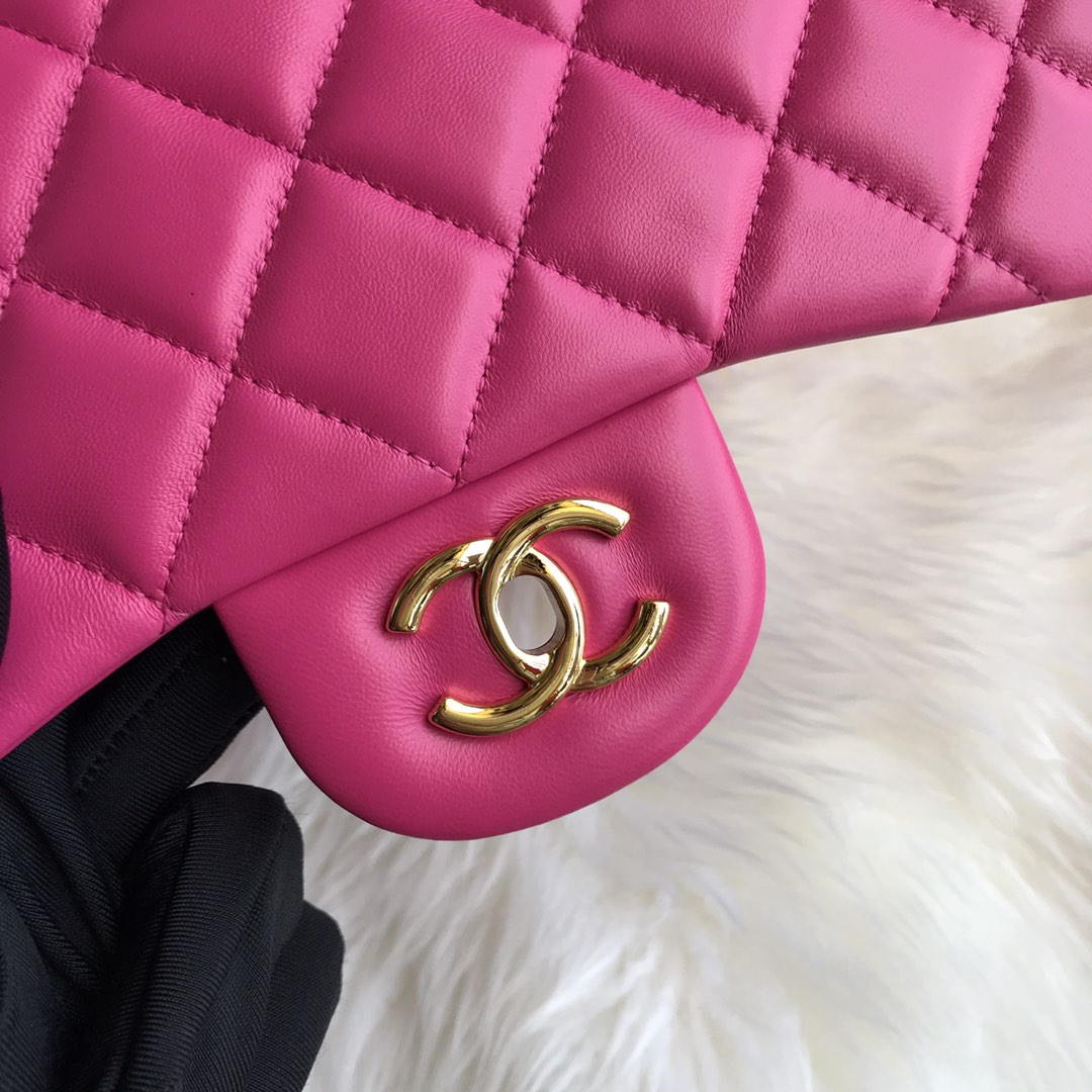 Chanel CF A01113 Classic Flap Bag in Lambskin Dark Pink