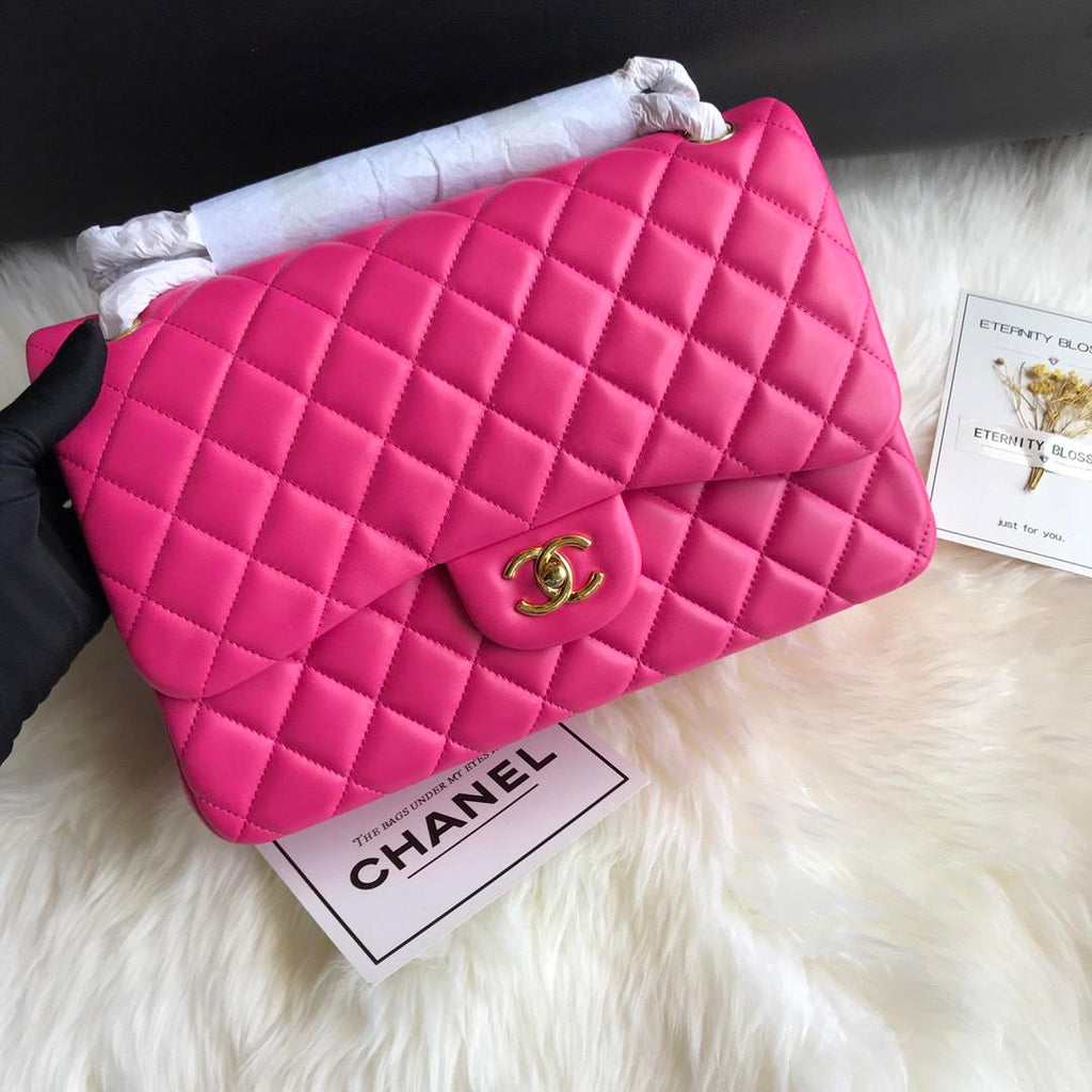 Chanel CF A01113 Classic Flap Bag in Lambskin Dark Pink
