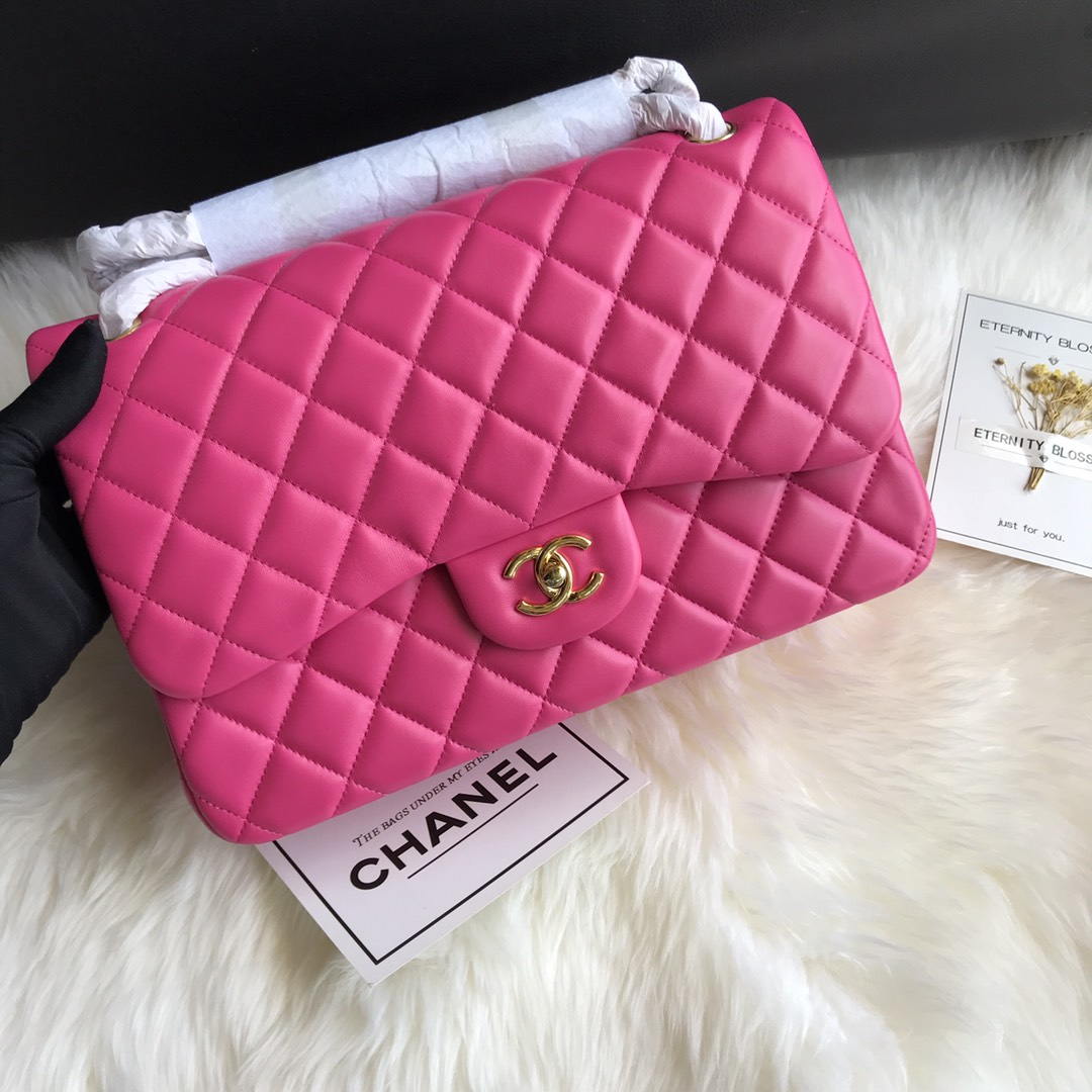 Chanel CF A01113 Classic Flap Bag in Lambskin Dark Pink