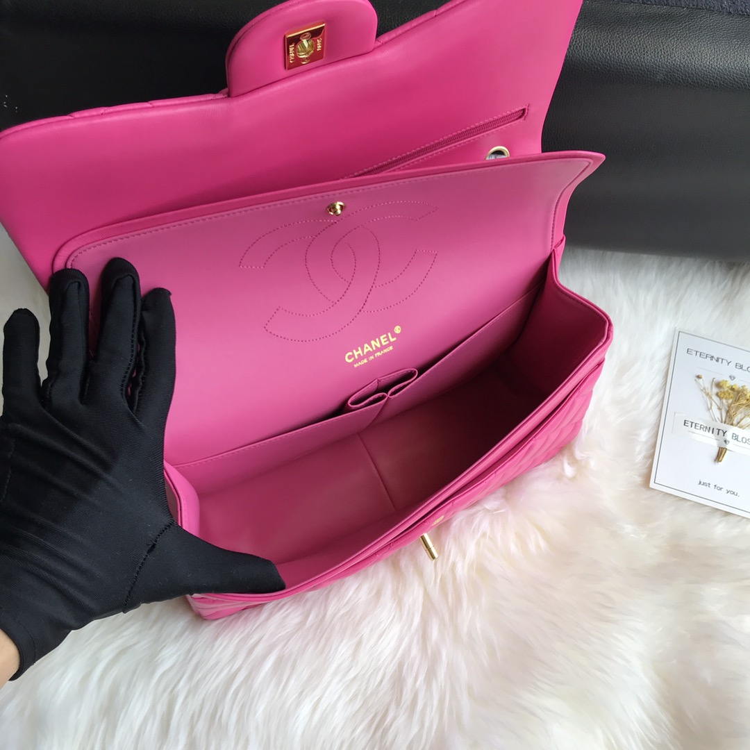 Chanel CF A01113 Classic Flap Bag in Lambskin Dark Pink
