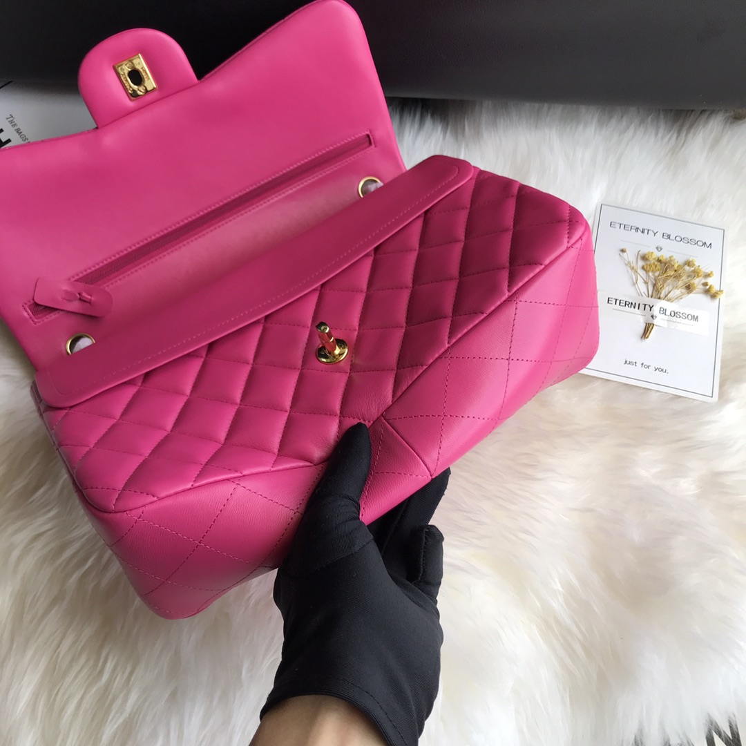 Chanel CF A01113 Classic Flap Bag in Lambskin Dark Pink