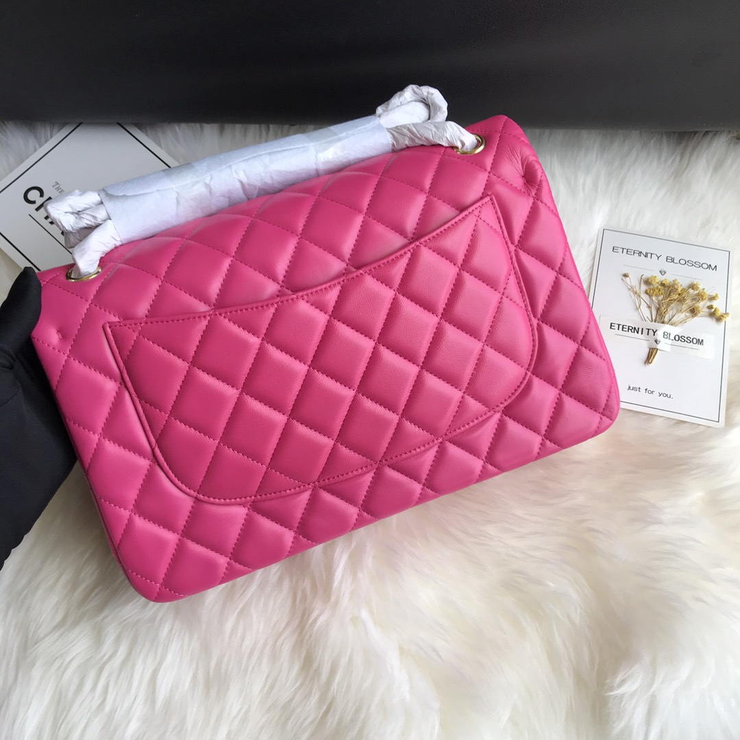 Chanel CF A01113 Classic Flap Bag in Lambskin Dark Pink