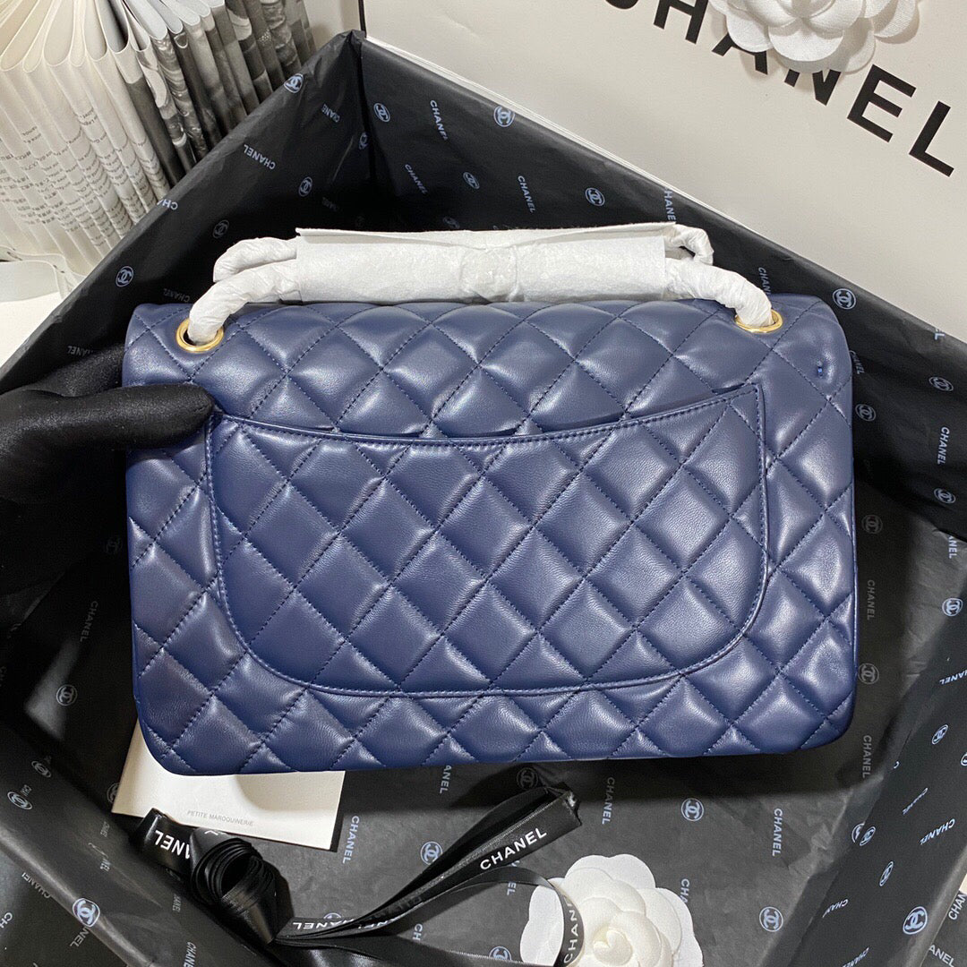 Chanel CF A01113 Classic Flap Bag in Lambskin Navy Blue