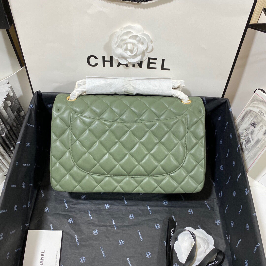 Chanel CF A01113 Classic Flap Bag in Lambskin Green