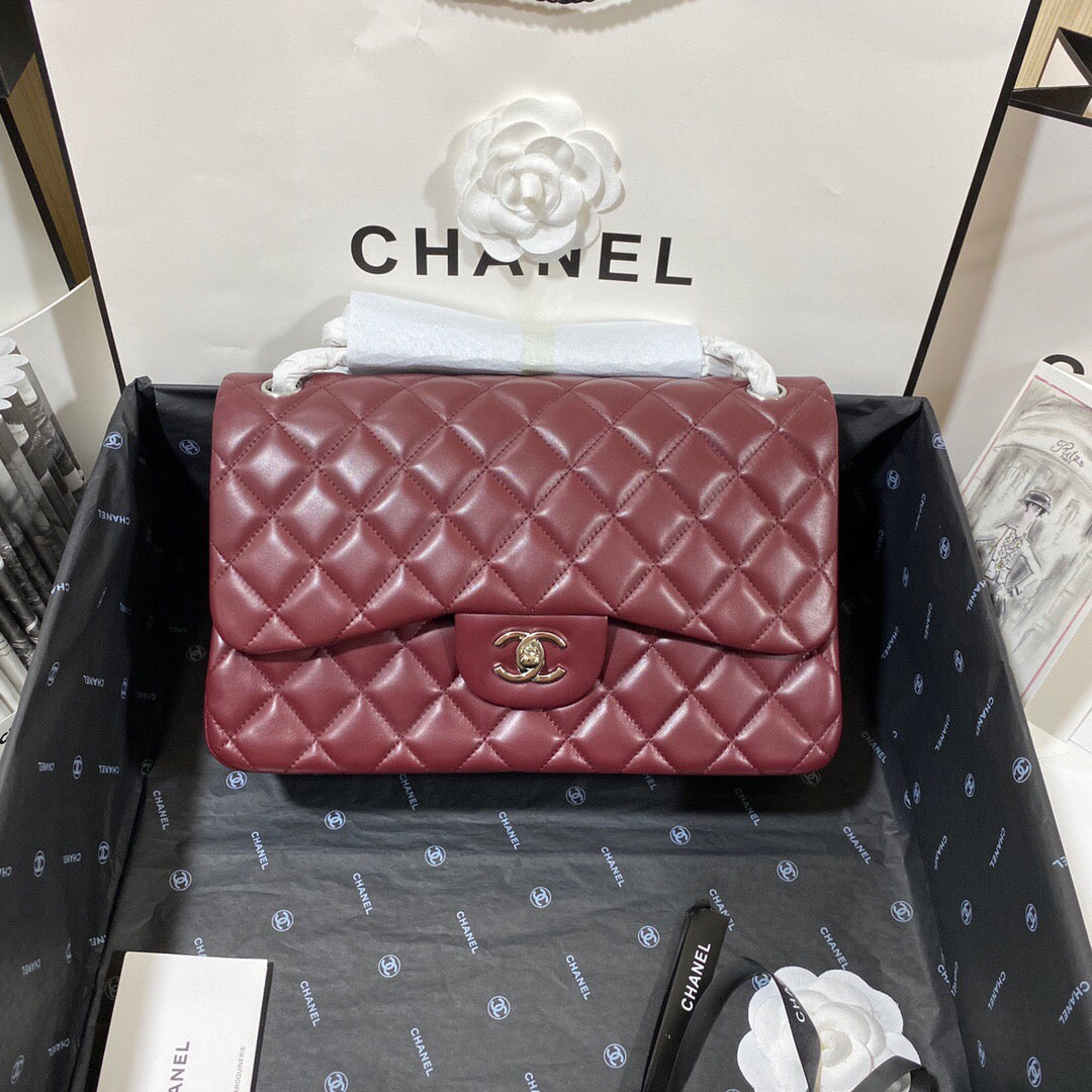 Chanel CF A01113 Classic Flap Bag in Lambskin Wine Red - Default Title - View 1