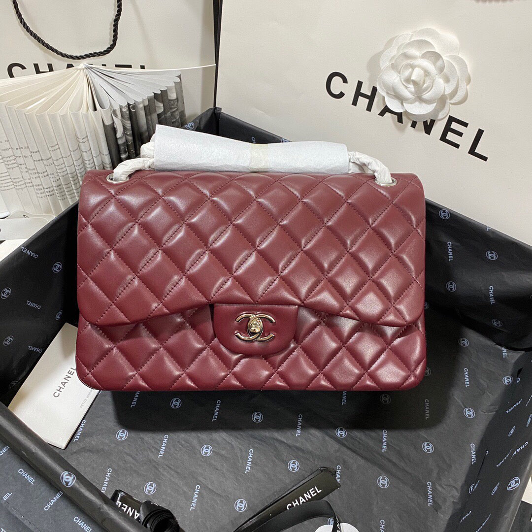 Chanel CF A01113 Classic Flap Bag in Lambskin Wine Red - Default Title - View 3