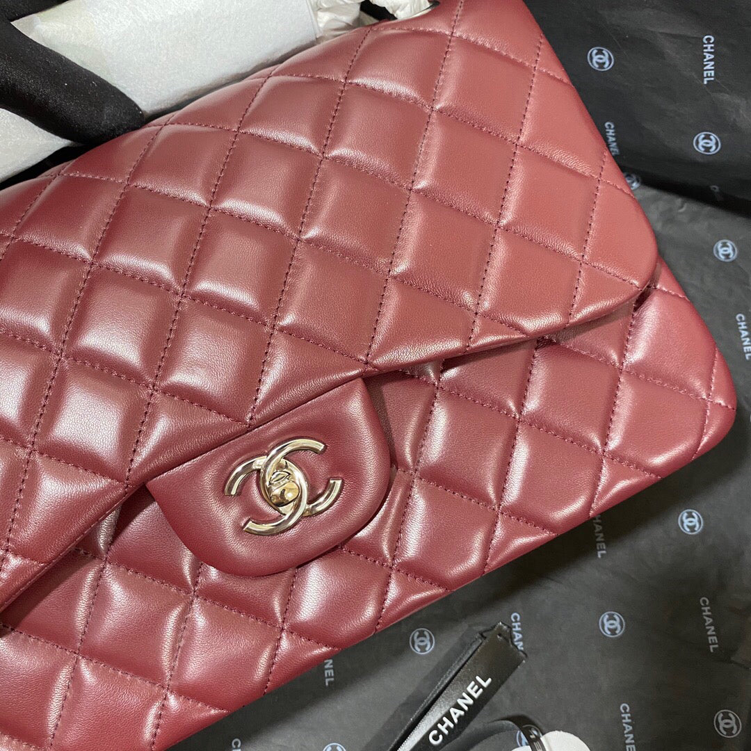 Chanel CF A01113 Classic Flap Bag in Lambskin Wine Red - Default Title - View 4