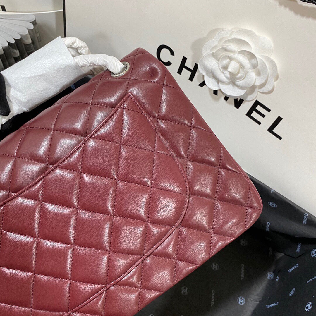 Chanel CF A01113 Classic Flap Bag in Lambskin Wine Red - Default Title - View 6