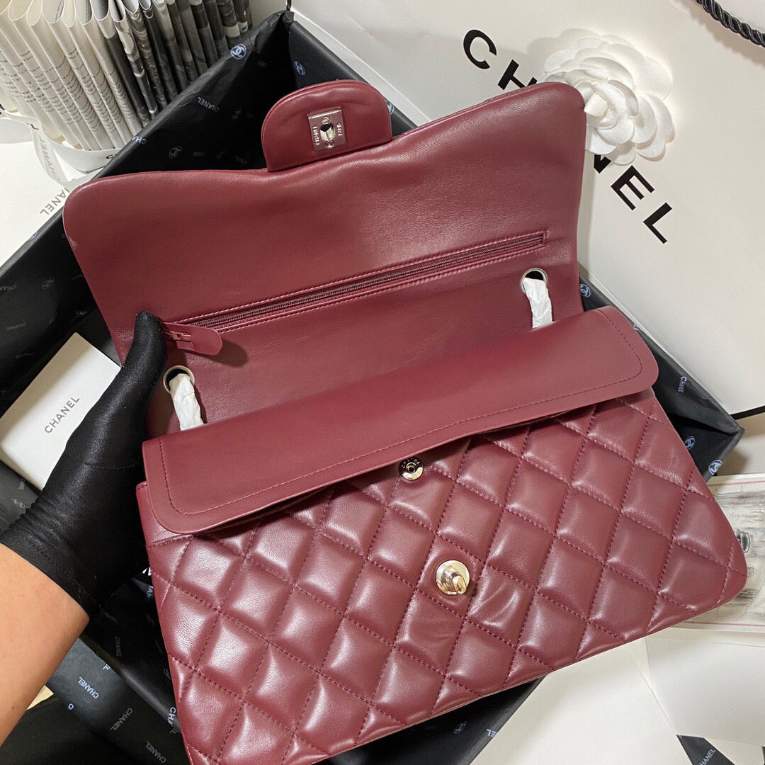 Chanel CF A01113 Classic Flap Bag in Lambskin Wine Red - Default Title - View 8
