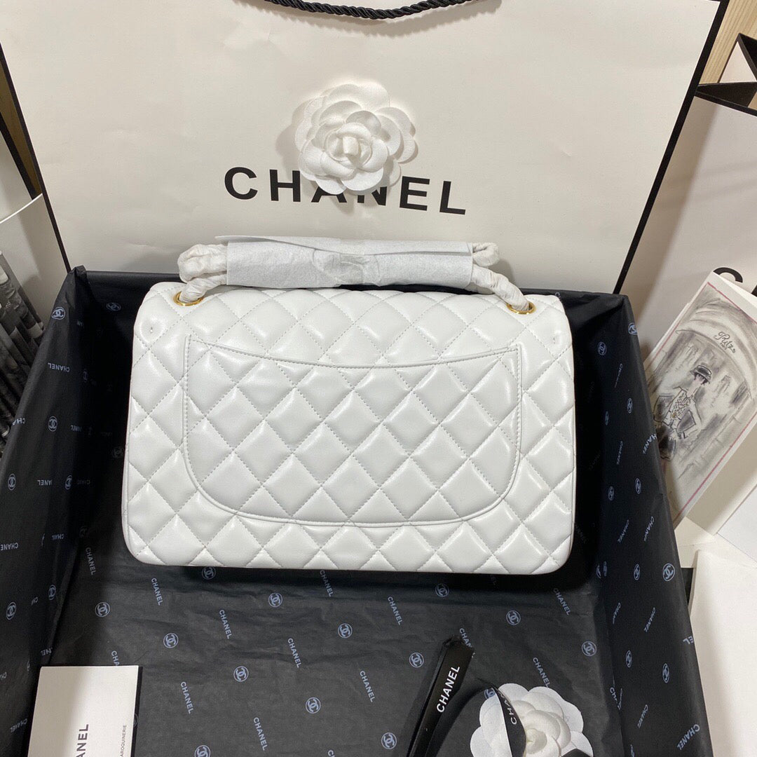 Chanel CF A01113 Classic Flap Bag in Lambskin White