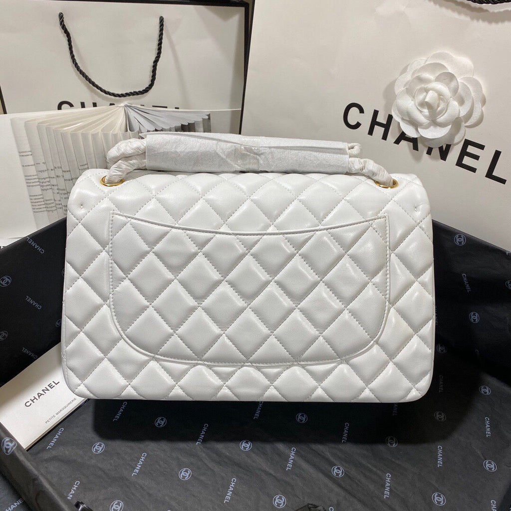Chanel CF A01113 Classic Flap Bag in Lambskin White