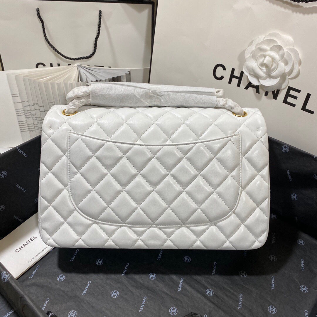 Chanel CF A01113 Classic Flap Bag in Lambskin White - Default Title - View 5