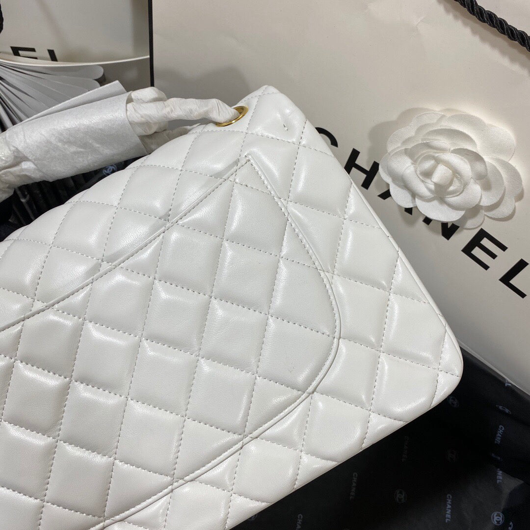 Chanel CF A01113 Classic Flap Bag in Lambskin White