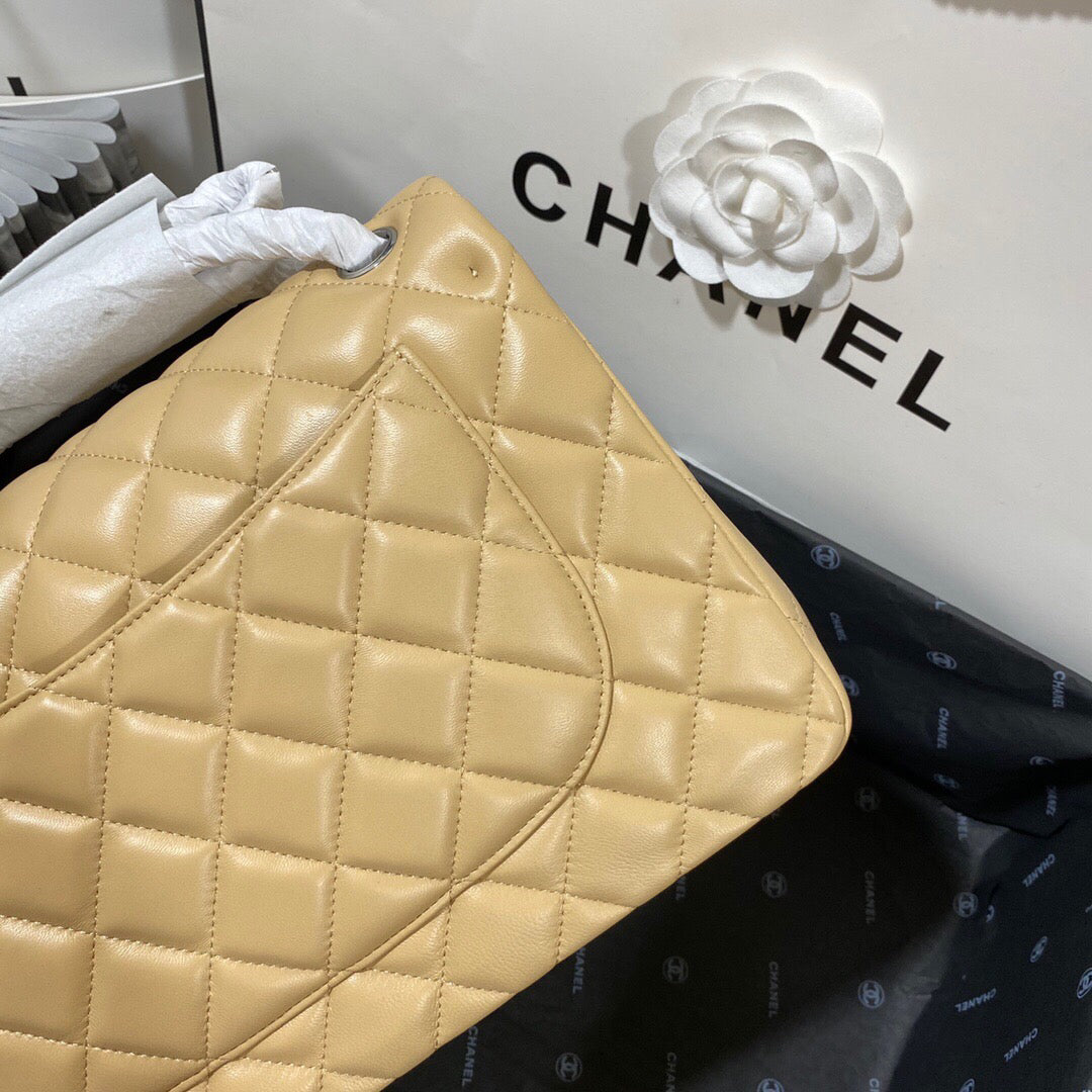 Chanel CF A01113 Classic Flap Bag in Lambskin Apricot