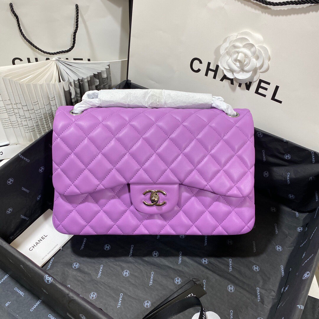Chanel CF A01113 Classic Flap Bag in Lambskin Purple - Default Title - View 3