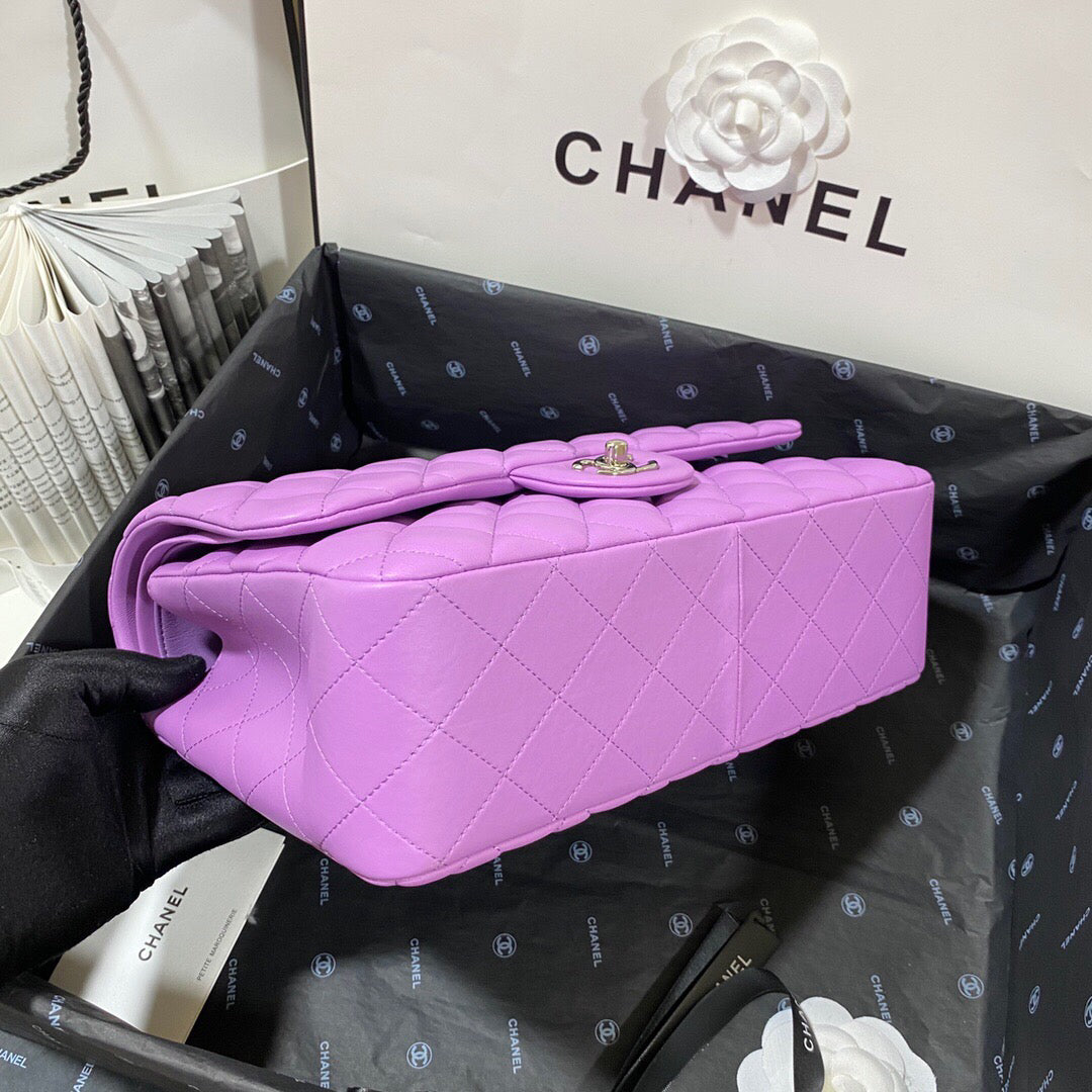 Chanel CF A01113 Classic Flap Bag in Lambskin Purple
