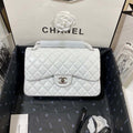 Chanel CF A01113 Classic Flap Bag in White Lambskin Silver - Default Title - View 1