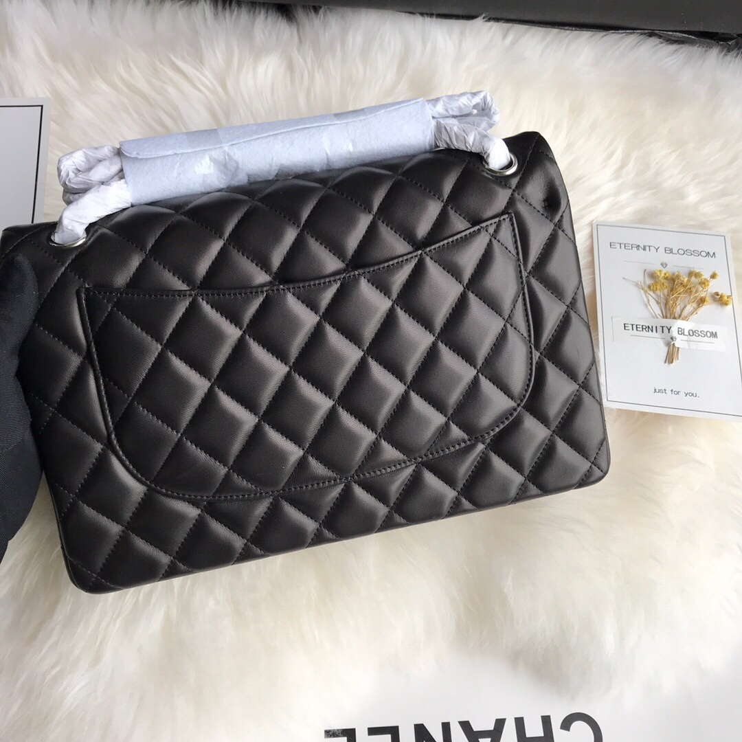 Chanel CF A01113 Jumbo Classic Flap Bag in Black Lambskin Silver - Default Title - View 2