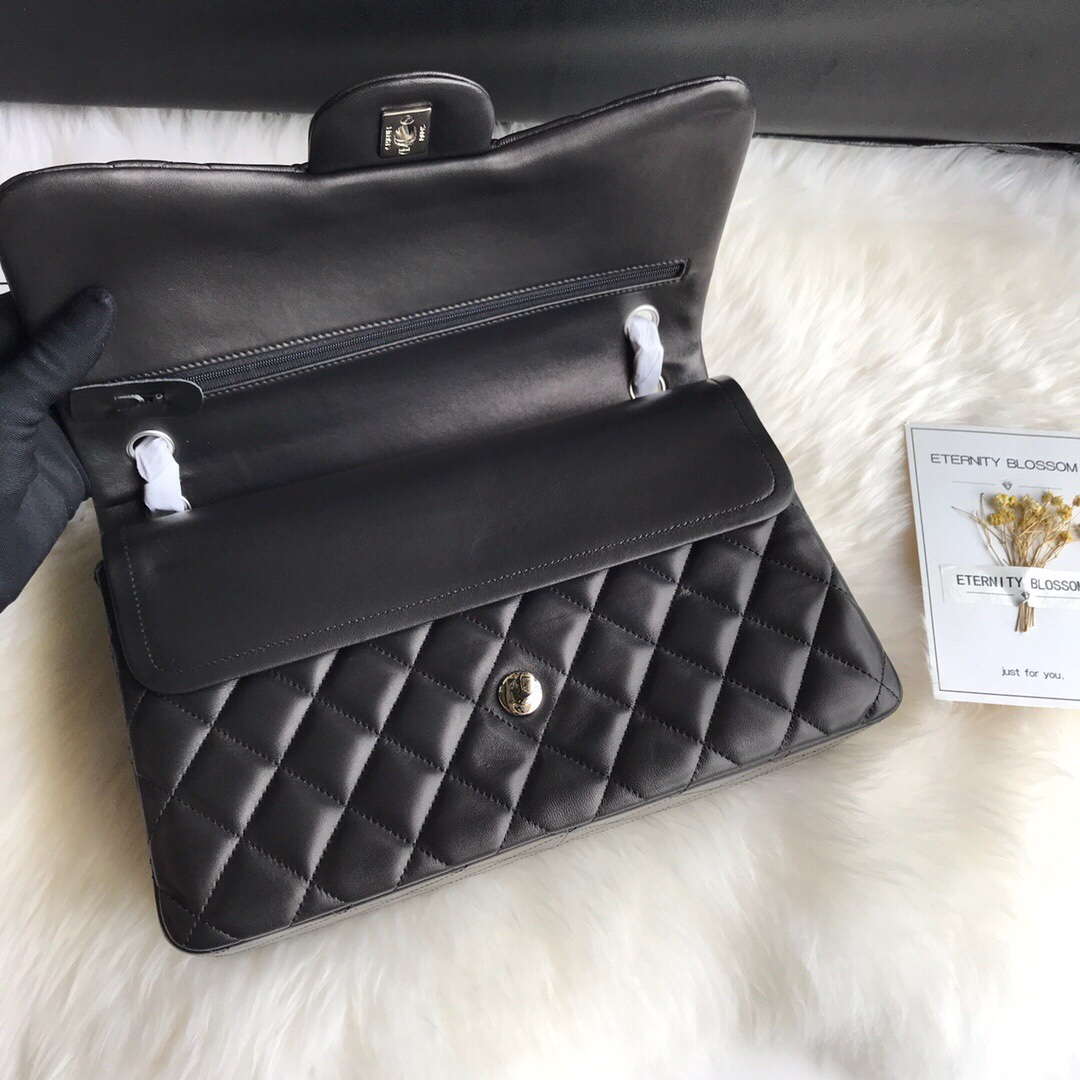 Chanel CF A01113 Jumbo Classic Flap Bag in Black Lambskin Silver - Default Title - View 7
