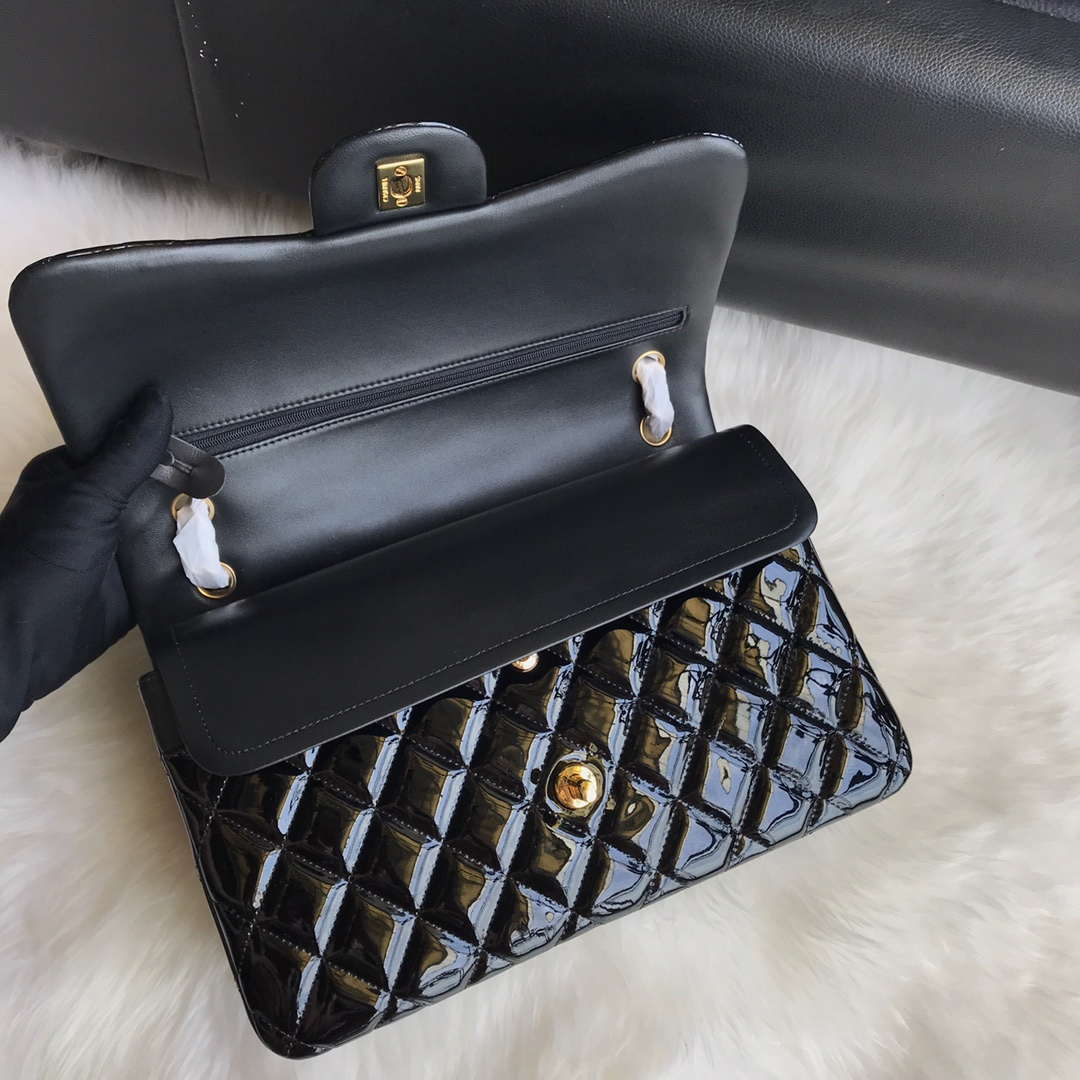 Chanel CF A01113 Jumbo Classic Flap Bag in Black Patent leather Gold - Default Title - View 5
