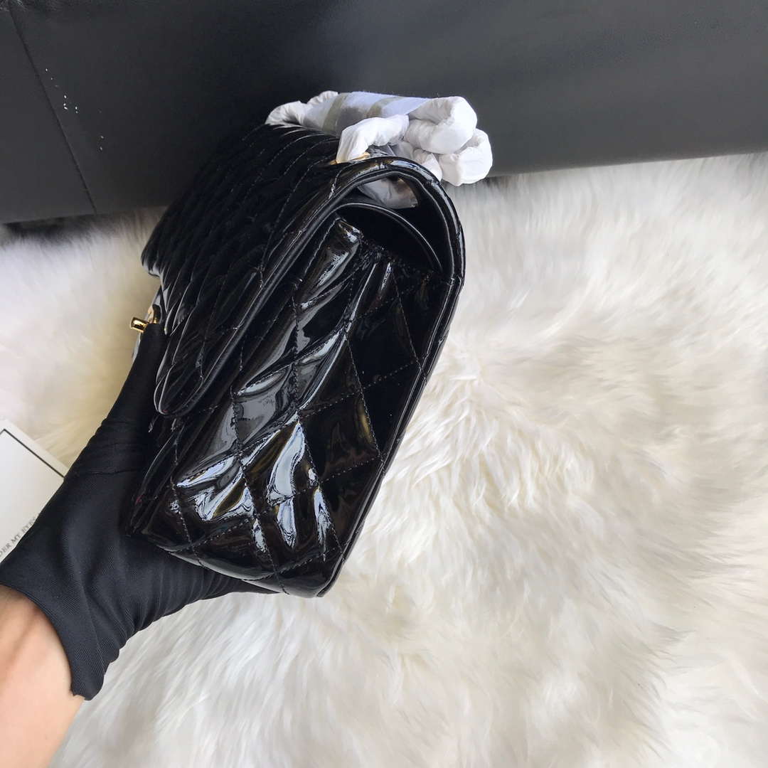 Chanel CF A01113 Jumbo Classic Flap Bag in Black Patent leather Gold - Default Title - View 6