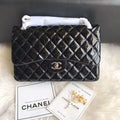 Chanel CF A01113 Jumbo Classic Flap Bag in Black Patent leather Silver - Default Title - View 1