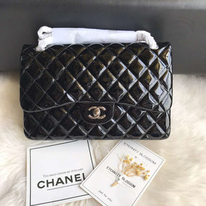 Chanel CF A01113 Jumbo Classic Flap Bag in Black Patent leather Silver - Default Title - View 1