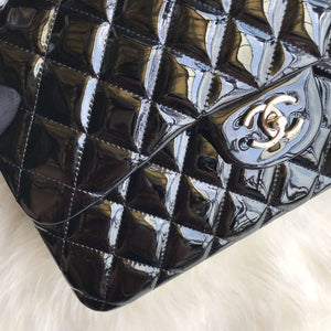 Chanel CF A01113 Jumbo Classic Flap Bag in Black Patent leather Silver - Default Title - View 8